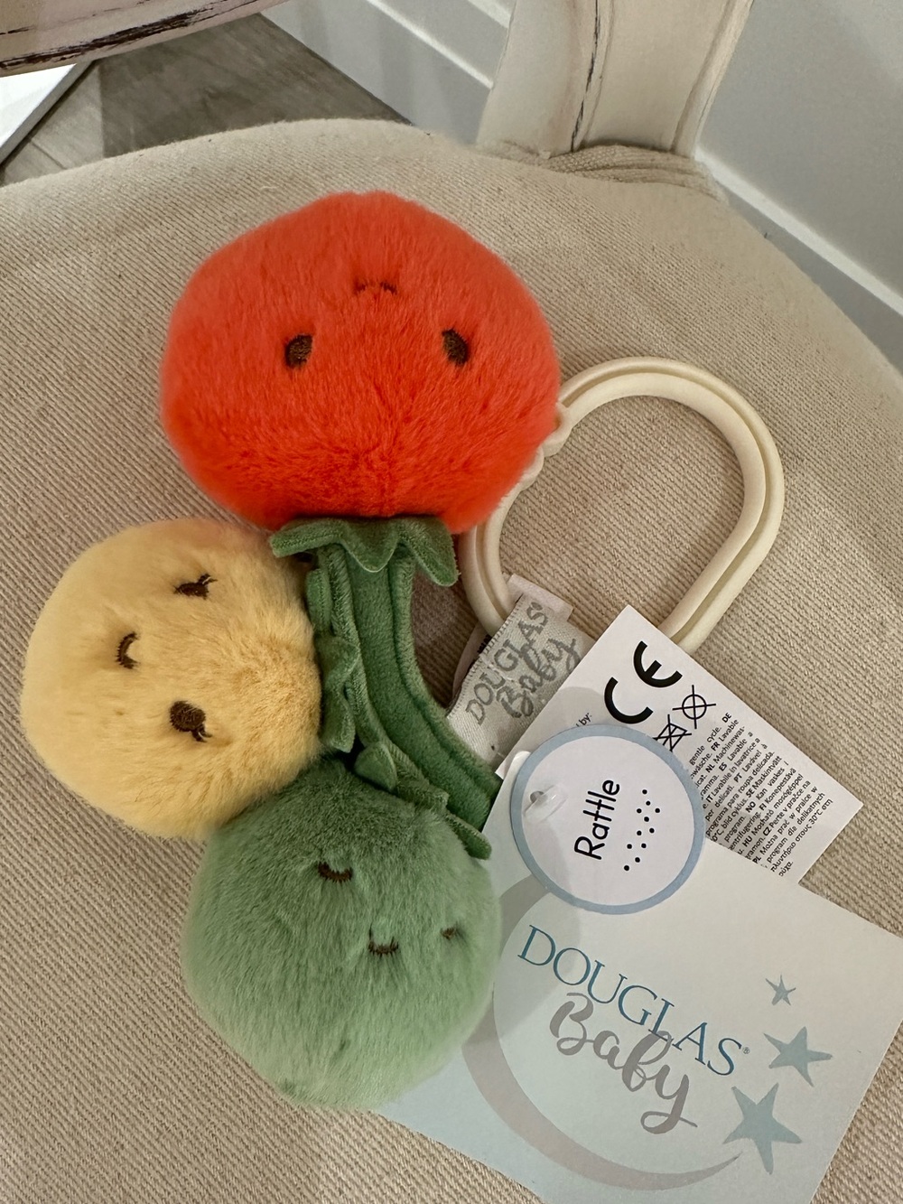 NWT Douglas Baby Tiny Tomato Trio Plush Attachable Toy - Red, Yellow, Green